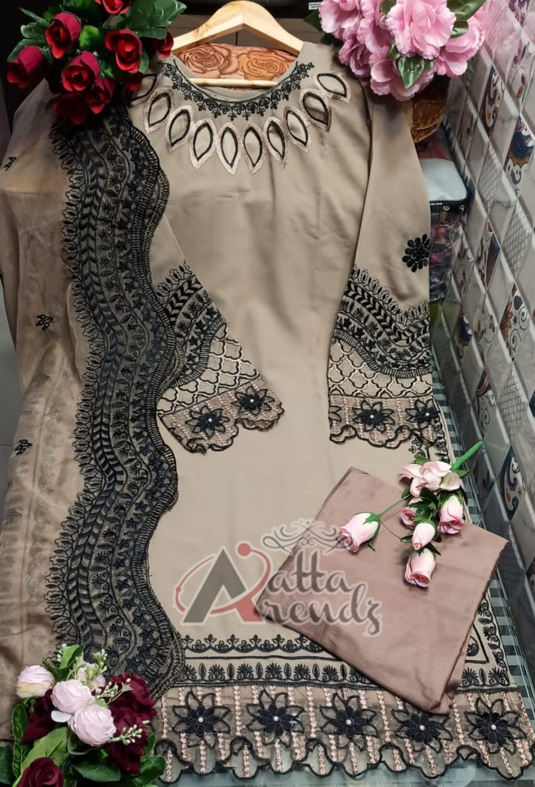Atta Trendz 2707 Heavy Georgette Ethnic Wear Top And Pant With Dupatta Readymade Collection